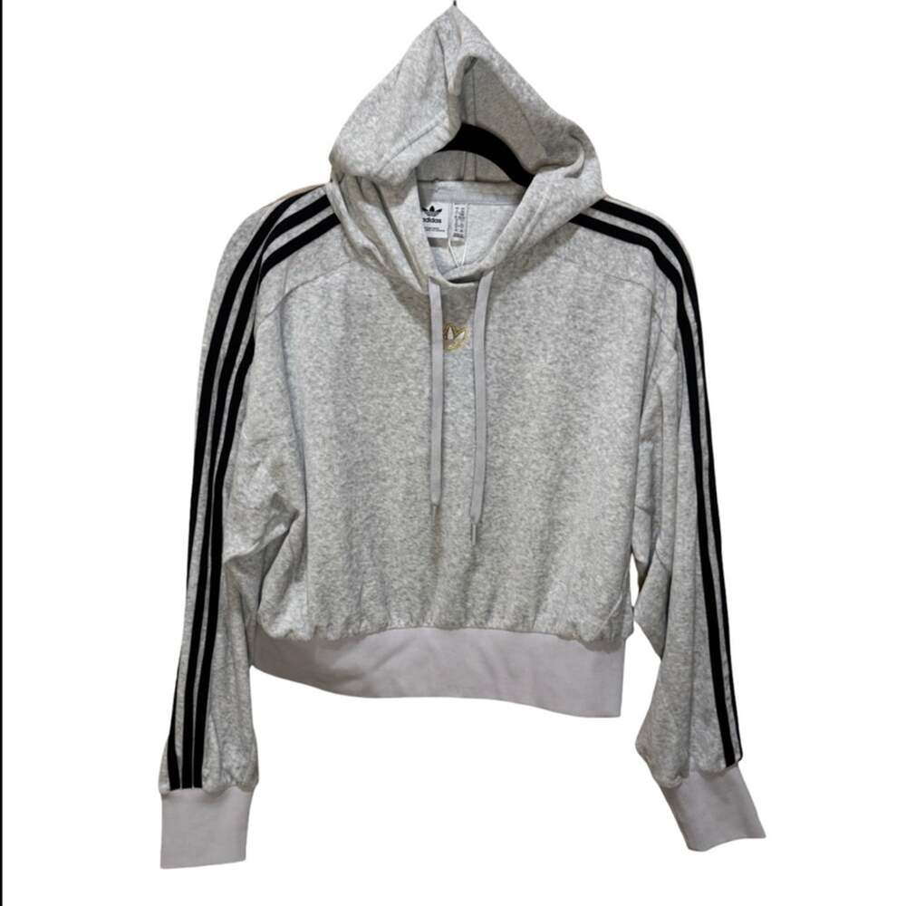 adidas Velour Long Sleeve Hooded Crop Sweater - XS NWT